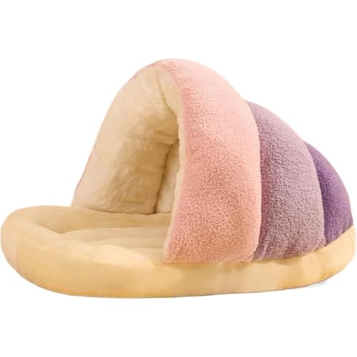 猫・小型犬用 ドーム型かまくらベッド 暖かい冬対策 寝袋キャットハウス パウチ隠れ家 スリッパ ペット用品 (M)