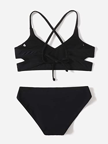 Milumia Girl's Cute 2 Piece Floral Criss Cross Bathing Suit Wrap Bikini Swimsuit2