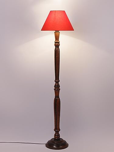 Image of Devansh Orange Cotton conical Wooden Floor lamp -19