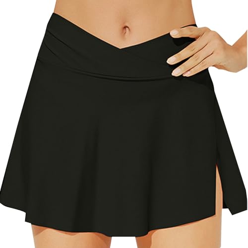 KBOPLEMQ Ropa de baño para mujer con abertura lateral hasta la rodilla, corte ajustado, falda de baño + bolsillos, secado rápido y moderno, ropa de playa corta, bañador informal, falda de playa, corte