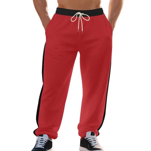 Sweatpants for Men Side Striped Casual Straight Leg Pants with Pockets Loose Fit Elastic Drawstring Trousers