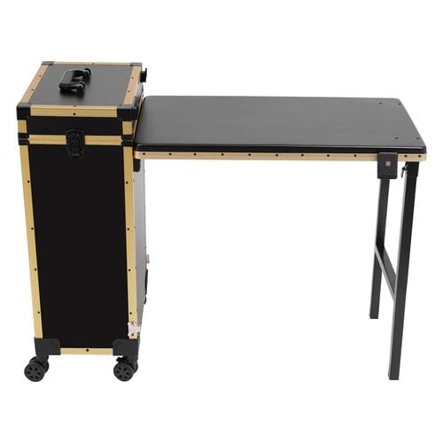 Kosmetik Trolley Make-up-Koffer mit Tisch, Spiegel und 3 Schubladen Faltbar Kosmetikkoffer mit Rad und Schlösser Schminkkoffer Friseurkoffer Schwarz