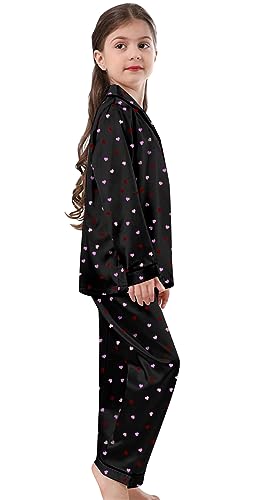 Image of Schbbbta Girls & Women Satin Pajamas Set, 2Piece Silk Nightwear Button-Down Sleepwear for Teen Kids, 3 Years - Women XXL