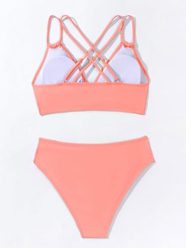 Image of Fanuerg Women's Sexy V Neck Bikini Sets Hollow Out Two Piece Swimsuits Cutout Mid Waist Bathing Suit