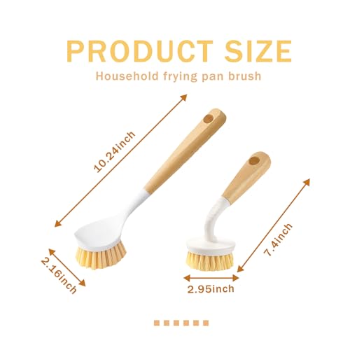 Image of Dish Brush with Handle, Long and Short Handle Kitchen Scrub Brushes with Tough Bristles, Natural Dish Scrubber Brush for Dishes, Pans, Pots and Kitchen Sink Cleaning, 2 Pack White