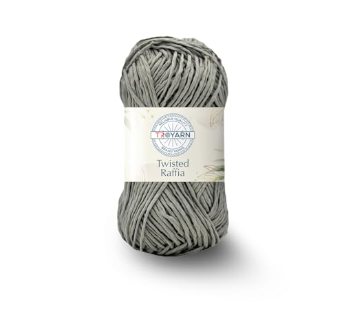 Troyarn Twisted Raffia Yarn for Crafting and Design Raffia for Creative Projects Soft Beach Bag Hat Hand Knitting Handbags Medium(4) 100% Polyester / 3.52 Oz(100g)/109 Yd (100m)(11825 - Dark Gray)