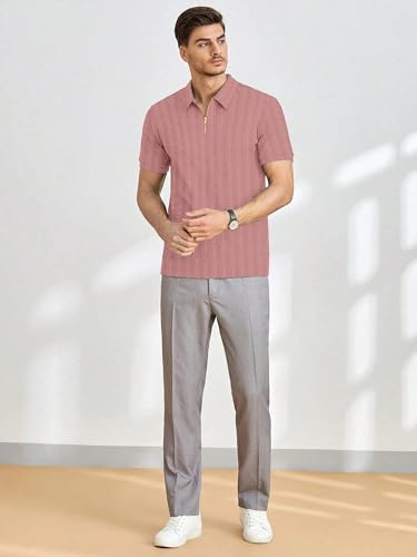Image of COMBRAIDED Men's Polo Neck Textured Polycotton Short Sleeve T-Shirt - Casual Regular Fit for Daily Comfort & Style