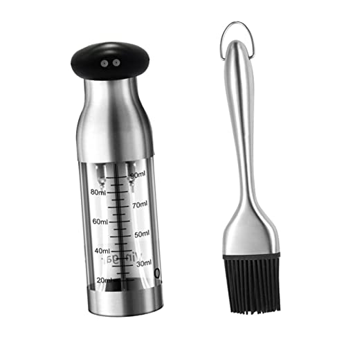 ABOOFAN Bottiglia Olio Acciaio Doppia Testa Ugello Spray e Pennello Olio Aceto Spedizione Casa Cucina Resistente Perdite Controllo Dosaggio Precisa