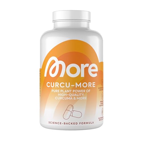 MORE Curcumore, 180 g - 210 Kurkuma Kapseln mit Curcuminoiden, Sulforaphan und Piperin, mit Biotin, vegan (Design kann variieren)