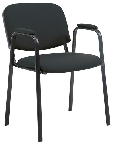 CLP Silla Apilable Ken Pro Acolchada con Reposabrazos, Silla de Conferencia de Tela Apilable, Estructura Metalica Negra Resistente hasta 150 kg, Color:Negro