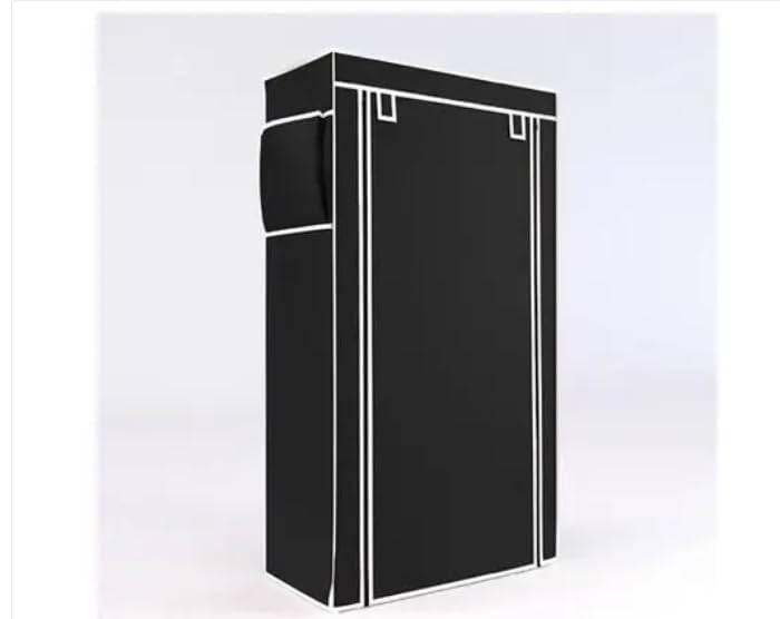 Portable Fabric Wardrobe with Dustproof Cover, 6-Tier Storage Organizer with Shoe Rack, Foldable Space-Saving Closet for Bedroom & Home, Black-image-11