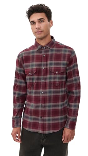 Billy Reid Men's Brushed Bold Plaid Scout Shirt, Syrah Multi,