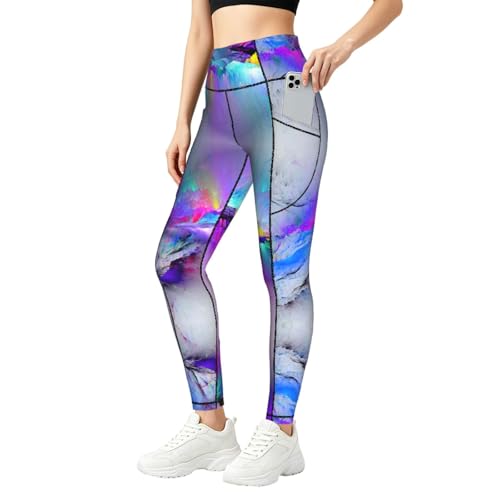 Leggings con estampado de luces boreales para mujer conjuntos de entrenamiento fitness con bolsillos