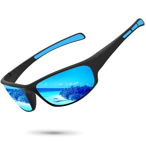 Ofwin Sports Polarized Sunglasses for Men Women Wrap Around Sun Glasses Fishing Cycling Driving Running UV Protection Blue Mirrored