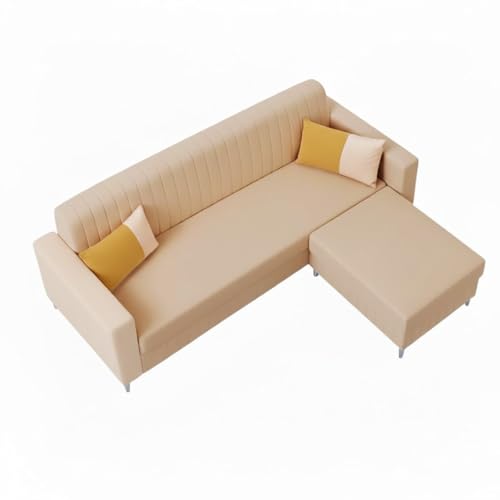 Image of SOCOZI Anton 4 Seater L Shape Sofa Set with Movable Ottoman | Flexible Left or Right Layout | Soft Velvet Suede Fabric | Modern Design | Plush Comfort Cushions for Living Room (Beige)