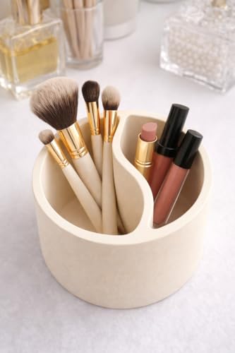 Ecru Cosmetic Organizer With Dual Compartments