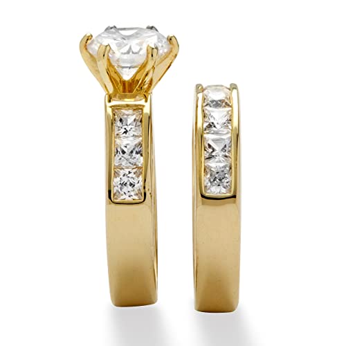 PalmBeach Yellow Gold-Plated Round Cubic Zirconia Channel Set Bridal Ring Set Sizes 5-102
