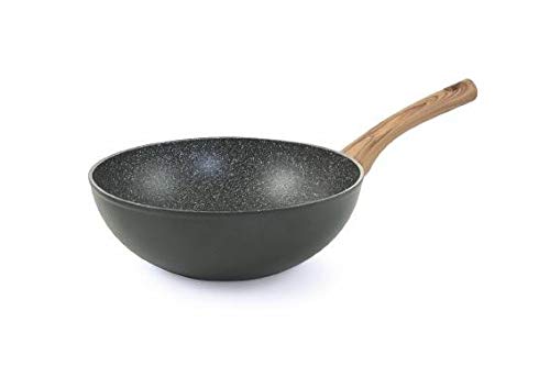 Wok 28 noir rugueux en aluminium supérieur et intérieur marbre chic
