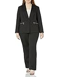 Le Suit womens Pinstripe 1 Button Notch Collar Zip Pocket Business Suit Pants Set, Black/White, 18 US