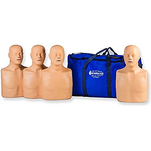 Practiman Advance 4 Mannequins für HLW-Trainingskurse, 3 Positionen: Erwachsener, Kind, Test, enthält 4 Manikins, 20 Lungenflügel, 8 Ventile, 1 Tragetasche, 4 Handbücher und FAQs
