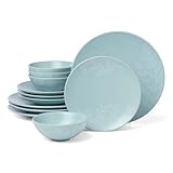 Oneida 897393 Roseto 12-Piece Dinnerware Set, French Blue