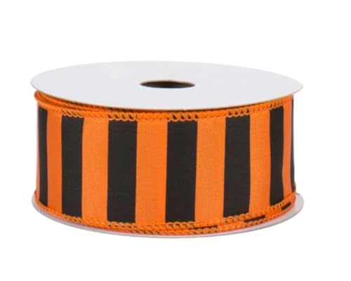 Image of Halloween Striped Wired Edge Ribbon - 1 1 /2 inch x 10 Yards, Orange & Black Stripes, Decorations, Swag, Presents, Gift Bow, Fall Decor, Autumn Wreath, Thanksgiving, Easter