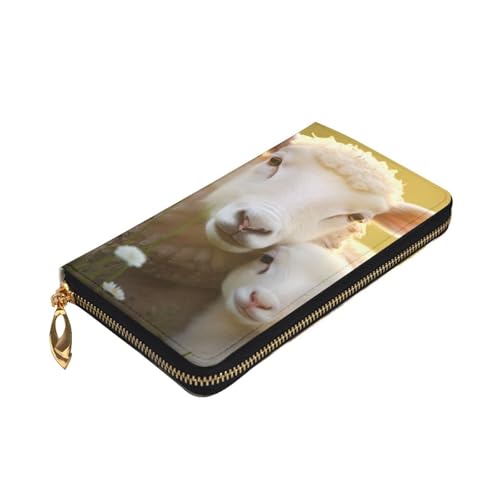 Cute Sheep with Mother Picture Leather Long Clutch Wallet for Fashionable Girls and Women - Durable, Stylish, and Functional, Black, One Size3