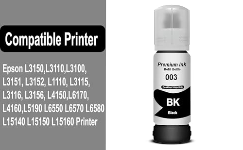 Image of CANOFF 003 Ink for Epsan L3110, L3150, L3250, L3252 L3115, L3116, L3101, L3210, L3215, L3216, L3151, L3152, L3156, L5190 Printer - Compatible Ink Bottle for Epson 003 (Bkack 1)