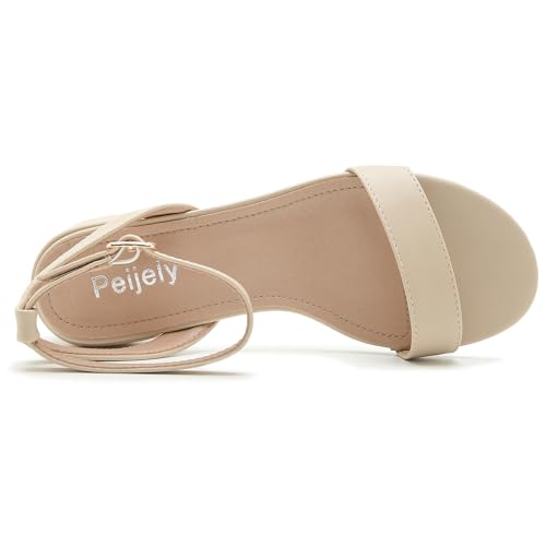 Image of Women's Ankle Strap Sandals, Low Block Heel, Open Toe Summer Dress Shoes with Buckle Closure