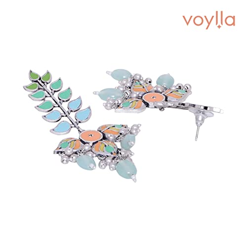 Enamelled Leaf Beaded Dangle Earrings