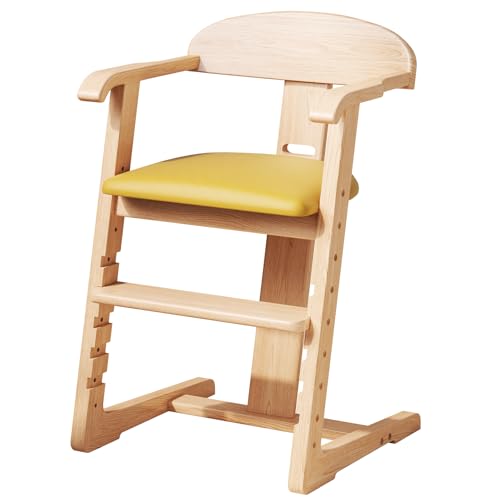 DOMGMUWUJEE Solid Wood Toddler Dining Chair - Adjustable Height Easy to Clean Toddler high Chair - Kids high Chair from 3 Years to 200 Lb Grow with Child (Natural Yellow)