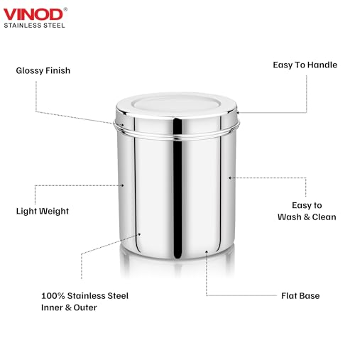 Image of Vinod Stainless Steel Deep Dabba | 4500ml Capacity, 16cm Dia | Food Storage Container for Daily Use | Durable, Rust-Resistant & Easy to Clean | Ideal for Storing Grains & Snacks
