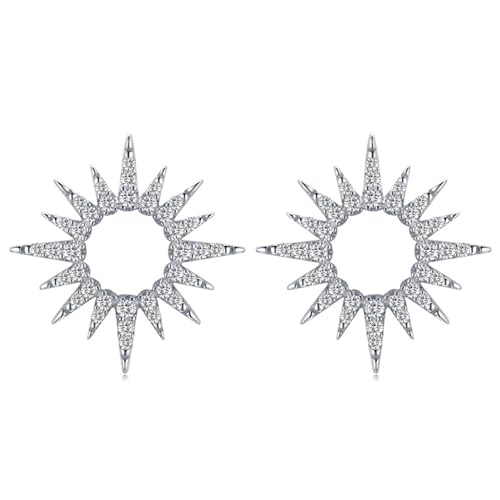 Boucles d'oreilles fantaisie argent femme avec tournesol pavé de zirconium chic