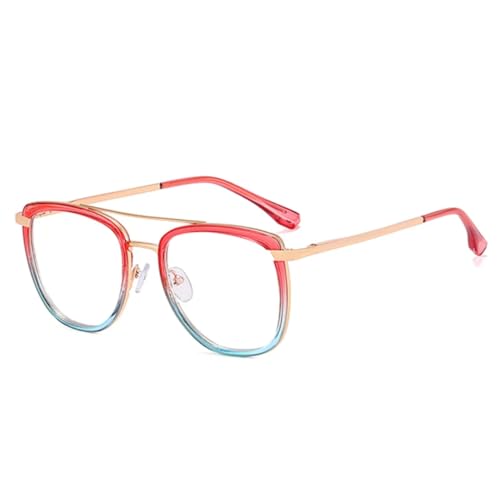 Lunettes rétro double pont en métal léger avec monture bicolore transparente stable