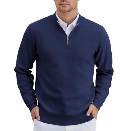 Adhdyuud Men's Quarter Zip Knit Sweater Casual Stand Collar Pullover Winter Long Sleeve Lightweight Jumper2