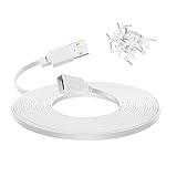 50 ft Cable for Wyze Cam v4 Cameras, USB Male to Female Flat Charging Cord for Wyze Cam Pan V3, White