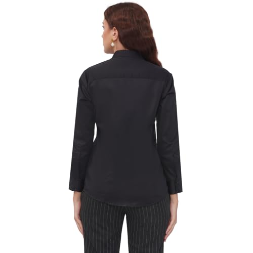 Image of Women's Cotton Solid Long Sleeve Shirt - Formal & Casual Button-Down Long Sleeve Collared Top for Office, Workwear 100% Soft Breathable Cotton Fabric