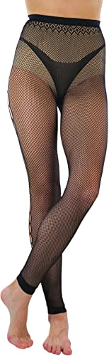 Image of ToBeInStyle Women's Single Floral Lace Fishnet Tights Footless & Stirrup Design