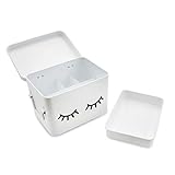 AQ Matte White & Black Metal Storage Box - Removable Tray, Multipurpose Tin with Secure Lid for Cosmetics, Makeup, Toiletries, First Aid - Cute First Aid Box Tin, Minimalist Design