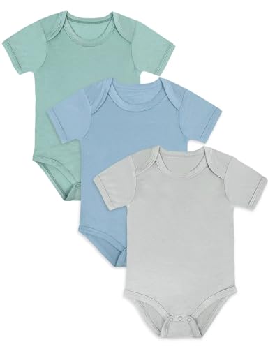 Image of Ekkimy Bamboo Rayon Baby Bodysuit,Short Sleeve Bodysuits Solid Color Outfits for Infant Boys Girls Soft Clothes