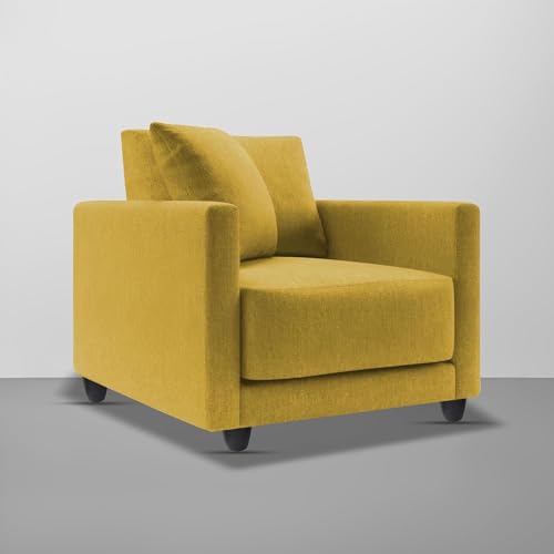 Image of Casaliving Dominic 1 Seater Sofa Set for Living Room (Yellow Colour Fabric) Premium Fabric Sofa