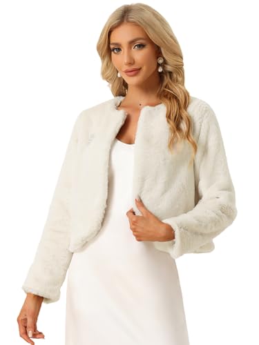 Boléro fausse fourrure d'hiver beige femme veste courte manches longues