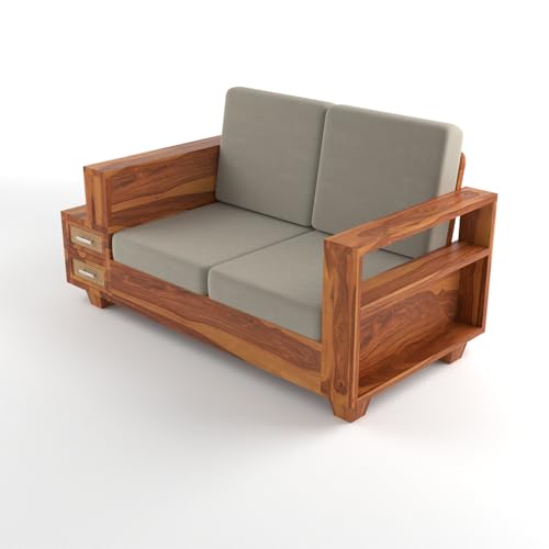 Image of Sheesham Wood 4 Seater Sofa Set with 2 Drawer Storage | 2+2 Wooden Sofa Set Furniture for Living Room Home Office (Natural Cane,Honey Finish)