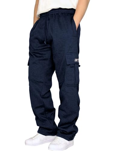 CEHT Men's Cargo Sweatpants Joggers Casual Pants with Pockets for Hiking Athletic Workout Navy Blue