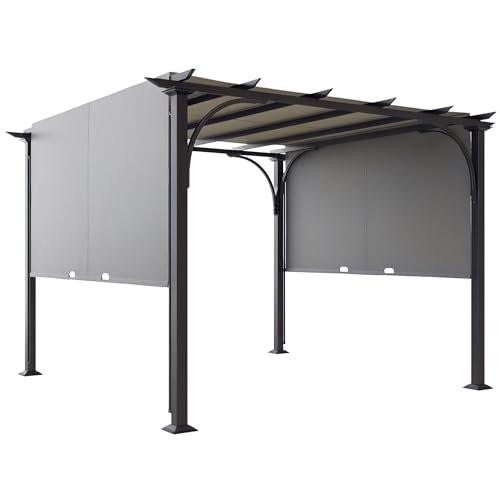 Outsunny 3 x 3(m) Garden Pergola, Outdoor Pergola Gazebo with Adjustable Canopy, Sun Shade Patio Canopy Shelter, Grey