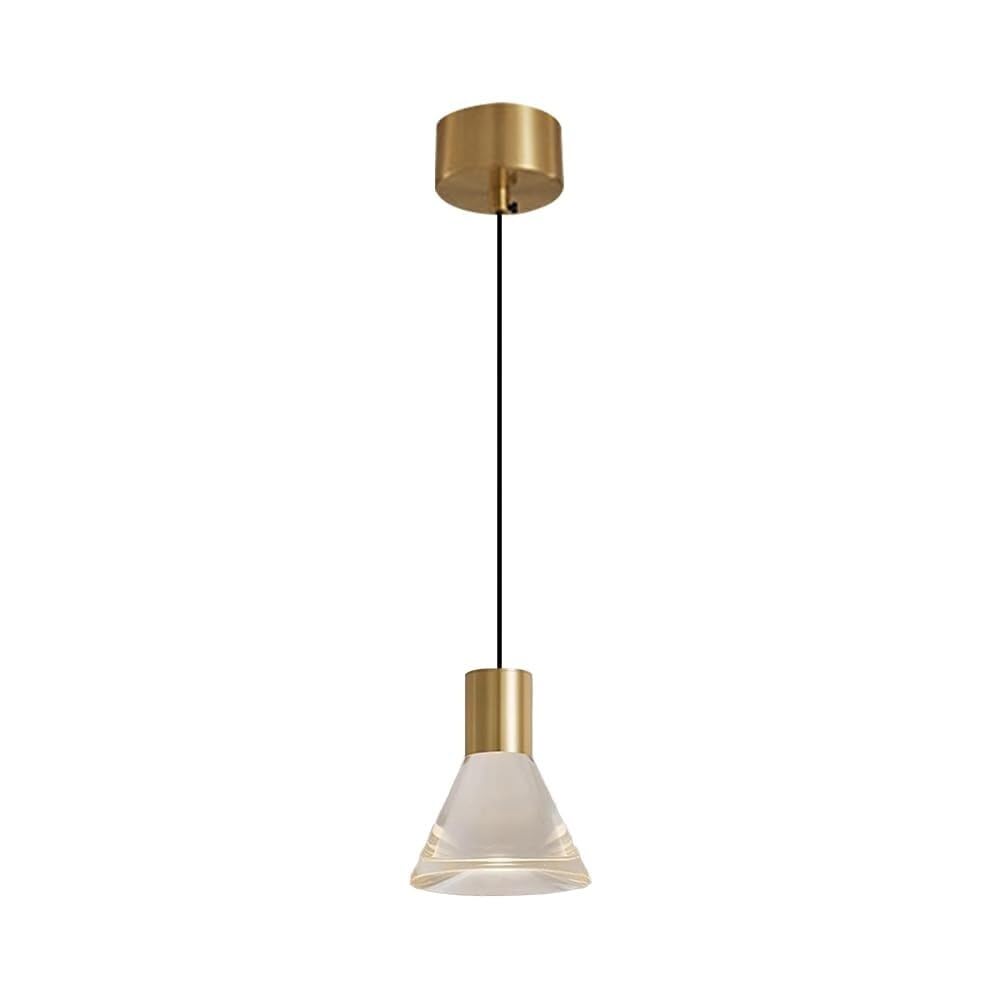 KXEcoLife Mini Bedside Brass Pendant Light Copper Hanging Lamp with Acrylic Shade Modern LED Chandelier Nordic Minimalist Ceiling Lights for Dining Room Bedroom(Brass)