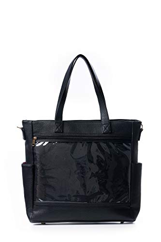 Black Colored Vegan Leather Tote Display Bag for Direct Sales Enamel Pins | Clear Pocket ITA Product Display Marketing Bags | Gift For Enamel Pin Color Nail Strips WOW Senegence Essential Oils Bling3