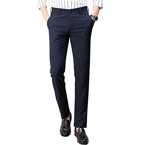 Men's Classic Fit Flat Front Pant Lightweight Wrinkle Resistant Chino Pant Plaid Casual Relaxed-fit Trousers (Blue,33)