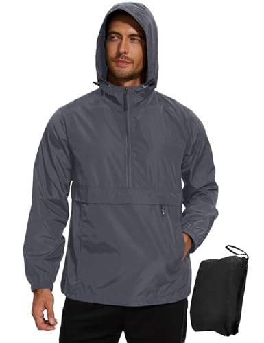 Avoogue Windbreaker Jackets For Men Outdoor Gear Rain Gear For Men Waterproof Anorak Jacket Running Jacket Rain Coat Pullover Dark Grey L