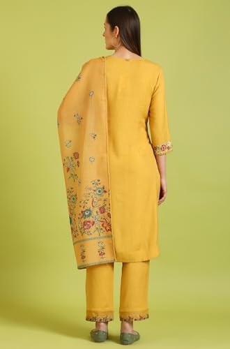 Image of W for Woman Reef Blue Floral Printed Modal Straight Kurta, Pants and Dupatta Set